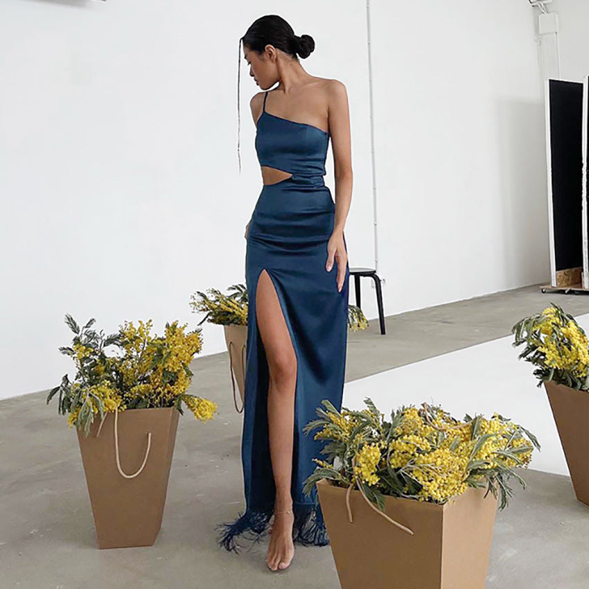 Summer New Design Sense Dress Dress Asymmetrical Niche Fringe Mop Maxi Dress Women