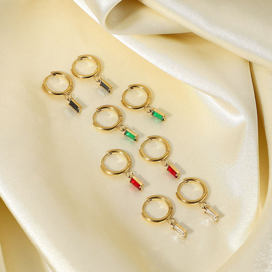 5pcs Supply Stainless Steel Earring Element Ring Square Green And Red Pendant Earring Earrings For Women High-Grade Sense Of Temperament