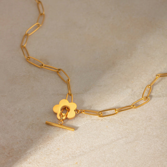 5pcs Cute Flowers Ot Buckle Girl's Collar 18K Gold Stainless Steel Jewelry Chunky Paper Clip Chain Necklace Jewelry Girl