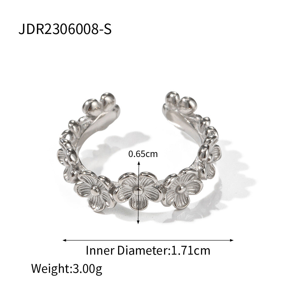 5pcs 18K Gold Stainless Steel Flower C-Shaped Ring Does Not Fade Advanced Sense Ring