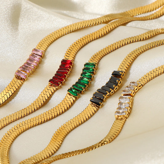 5pcs Necklace 18K Gold Plated Stainless Steel Jewelry Rectangular Color Zirconium Chain Necklace For Women