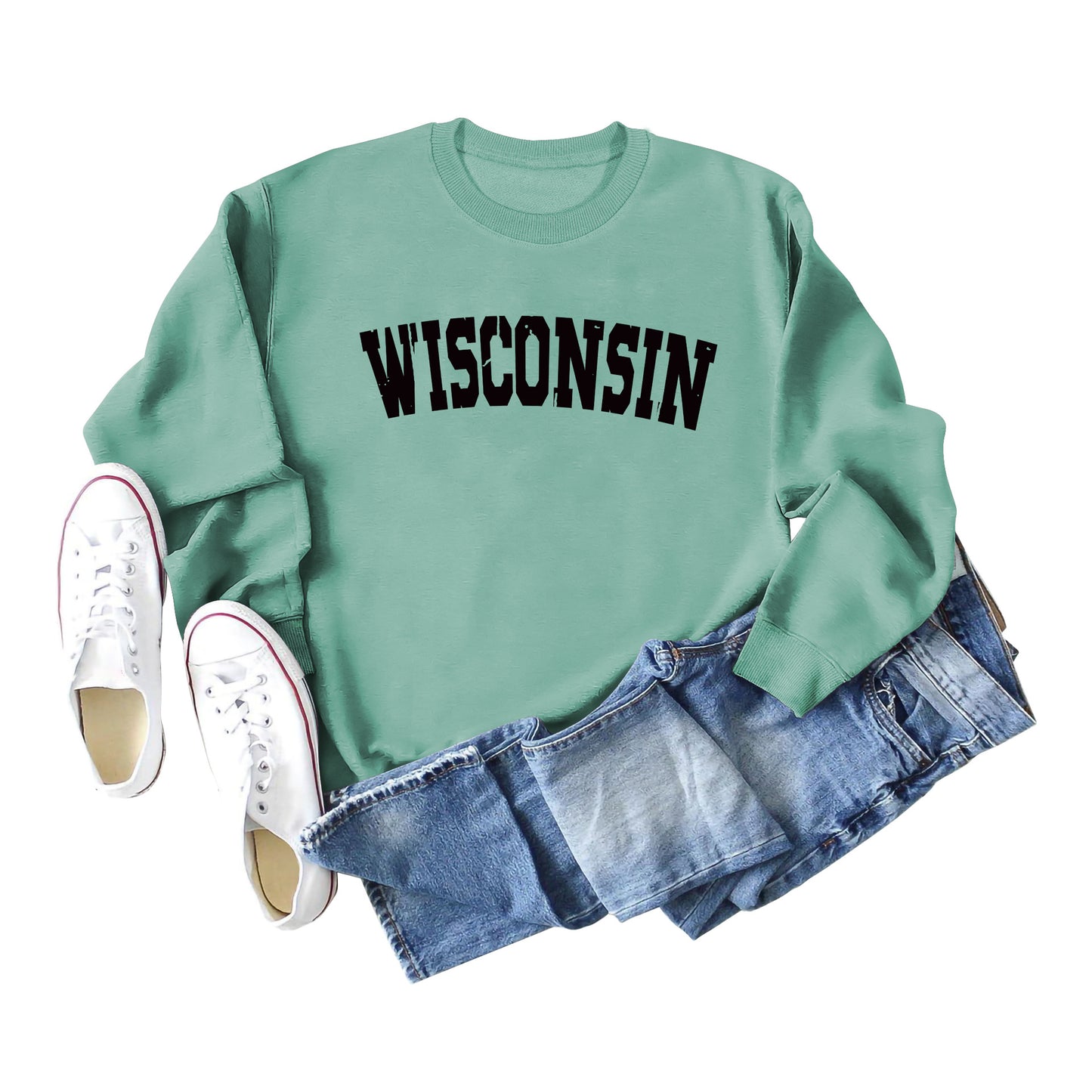 Women's Autumn And Winter Clothing Wisconsin Letter Print Casual Loose Round Neck Hoodie