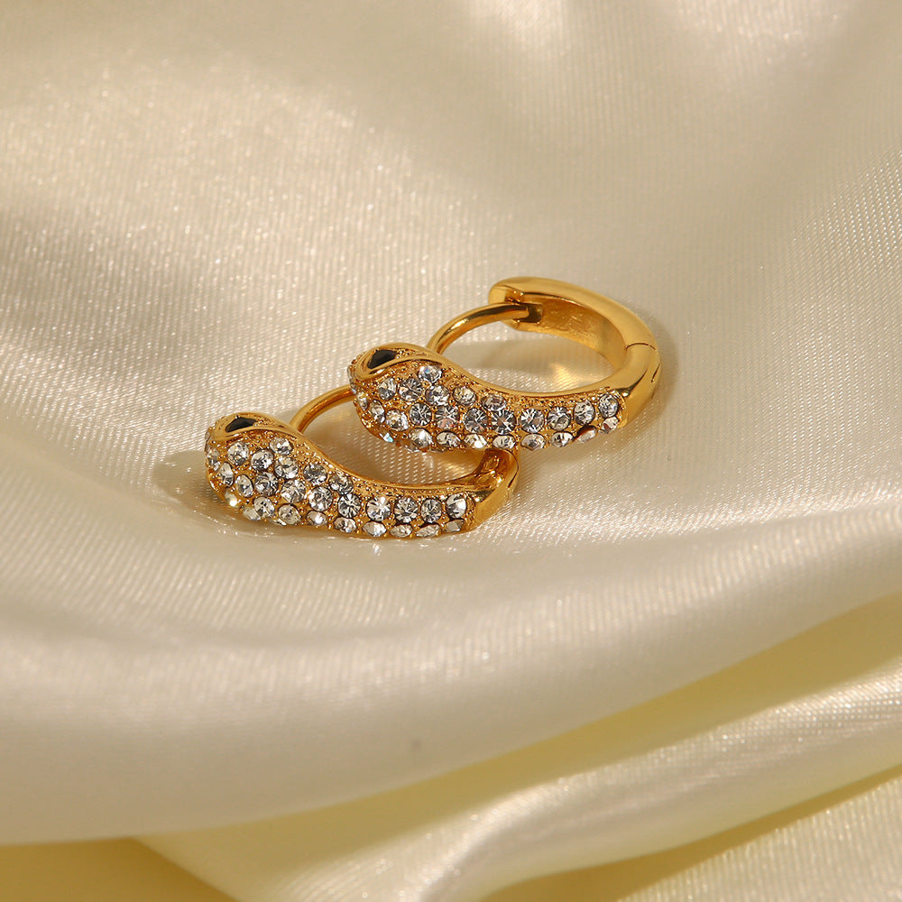 5pcs Stylish 18K Gold-Plated Stainless Steel Serpentine Zircon Inset Earrings Light Luxury Of Niche Design Earrings