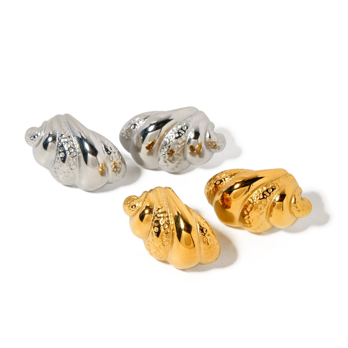 5pcs 18K Gold Stainless Steel Hammer Croissant Earrings Stainless Steel Jewelry
