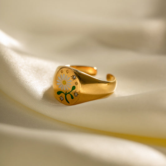 5pcs Style Enamel Wild Daisy Amulet Open Ring Does Not Fade All-Match Ring