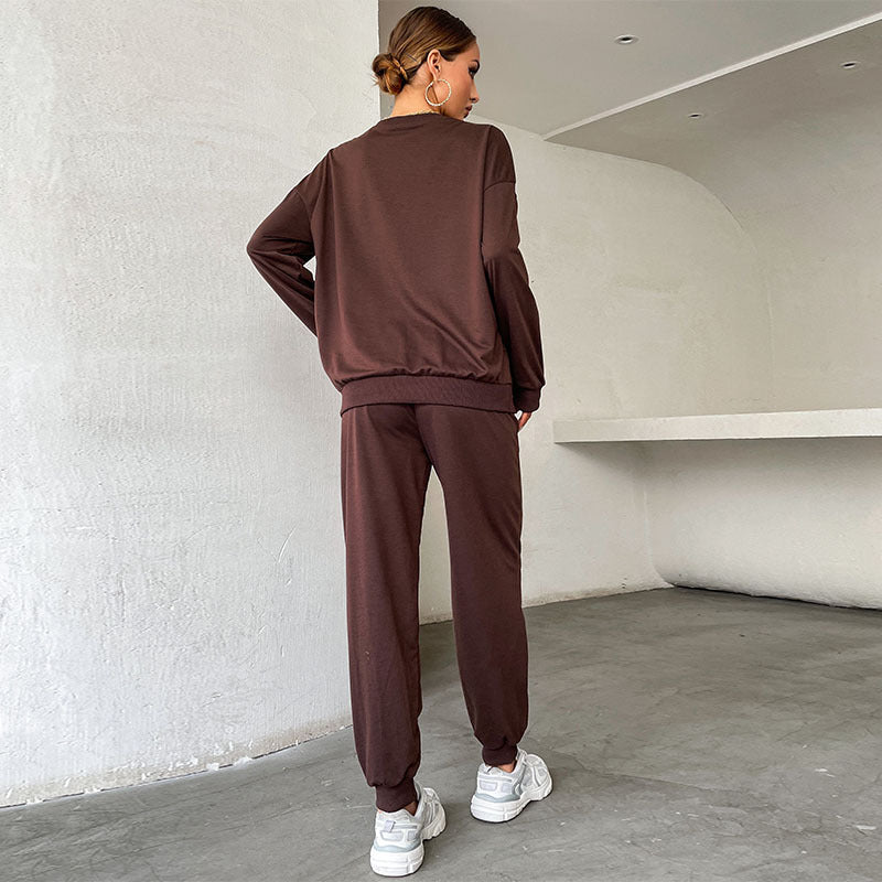 Women's New Long-Sleeved Letter Hoodie Print Fashion Suit Two-Piece Set