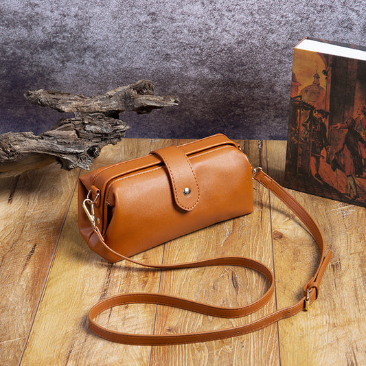 Retro Soft Gold Bag Doctor Bag Clip Bag Casual Mini Crossbody Bag