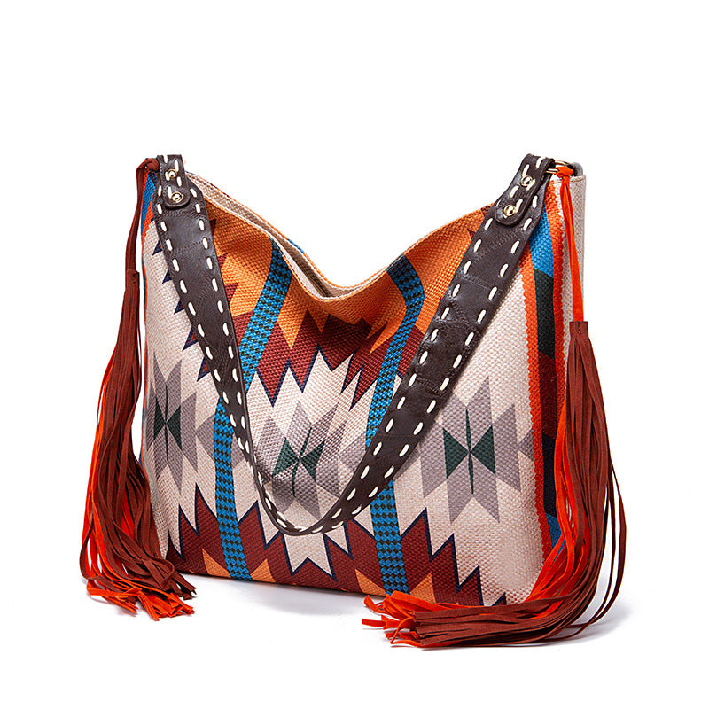 Retro Hand-Woven Flow Of Cotton And Linen Shoulder Bags For Women's Bags