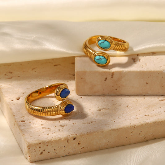 5pcs Small 18K Electric Gold-Plated Thread Set Lapis Lazuli Serpentine Open Ring Fashion Hand Jewelry