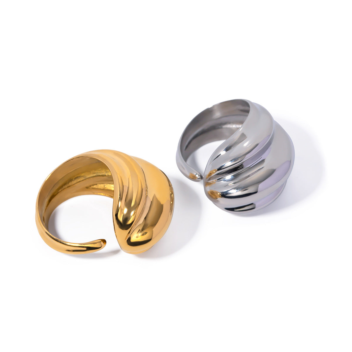 5pcs 18K Gold Stainless Steel Concave And Convex Opening Minimalist Geometric Ring New Hand Jewelry