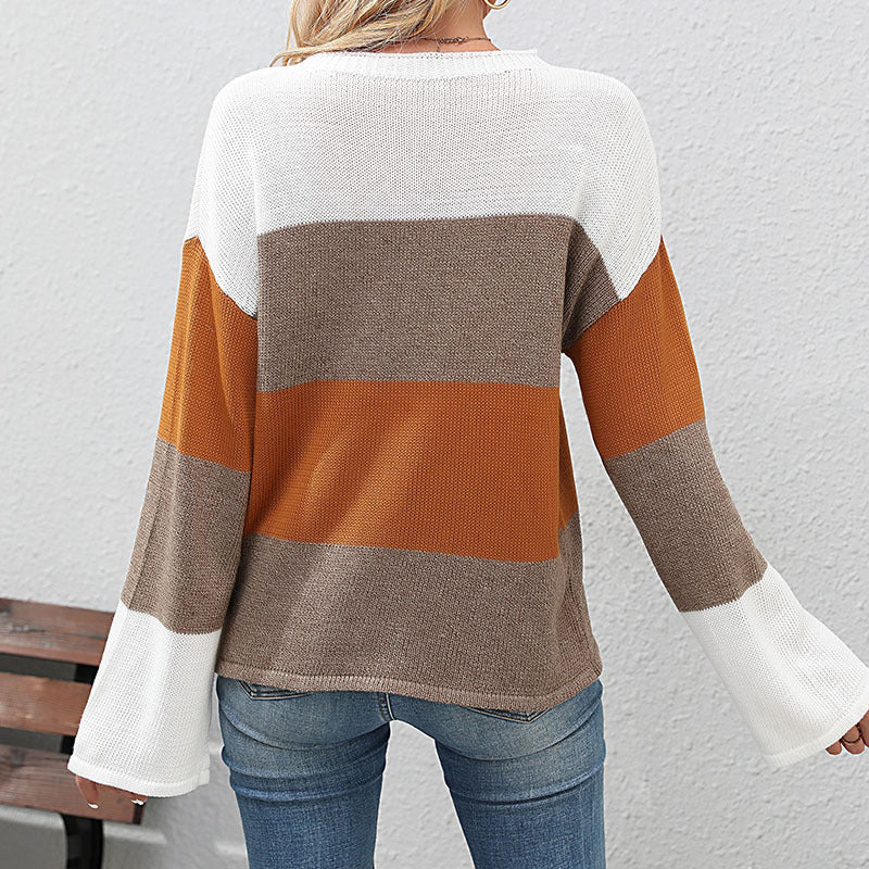 New Fashion Women's Splicing Long-Sleeved Sweater Women Autumn And Winter Loose