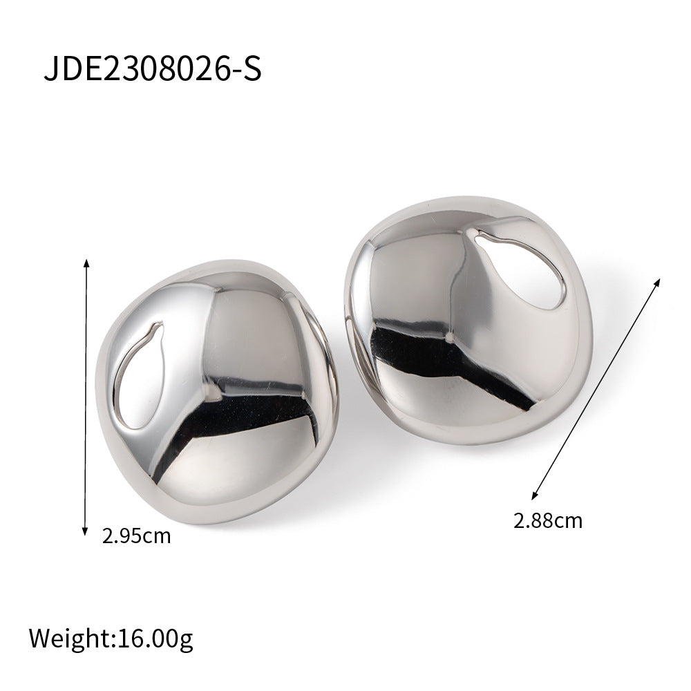 5pcs Steel Color Stainless Steel Smooth Hollow Earrings Blogger With Fashion All Round Hoop Earrings Girl