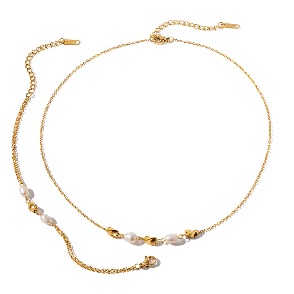 5pcs New Fashion Style 18K Gold Stainless Steel Pearl Bracelet Ladies Style Vintage Bracelet