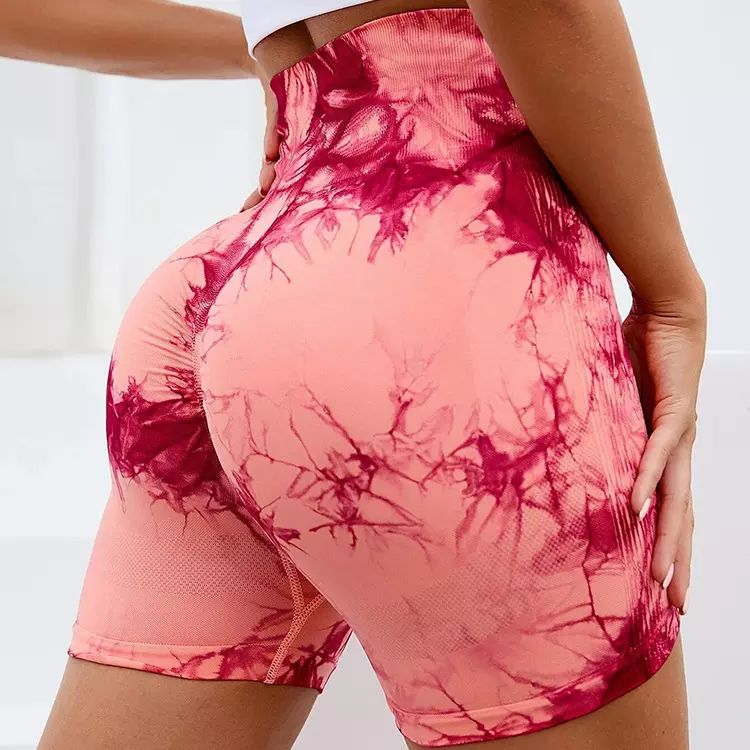 Summer Tie-Dye Three-Point Fitness Pants Women's High Waist And Hip Lift Tight Sports Running Peach Belly Yoga Shorts