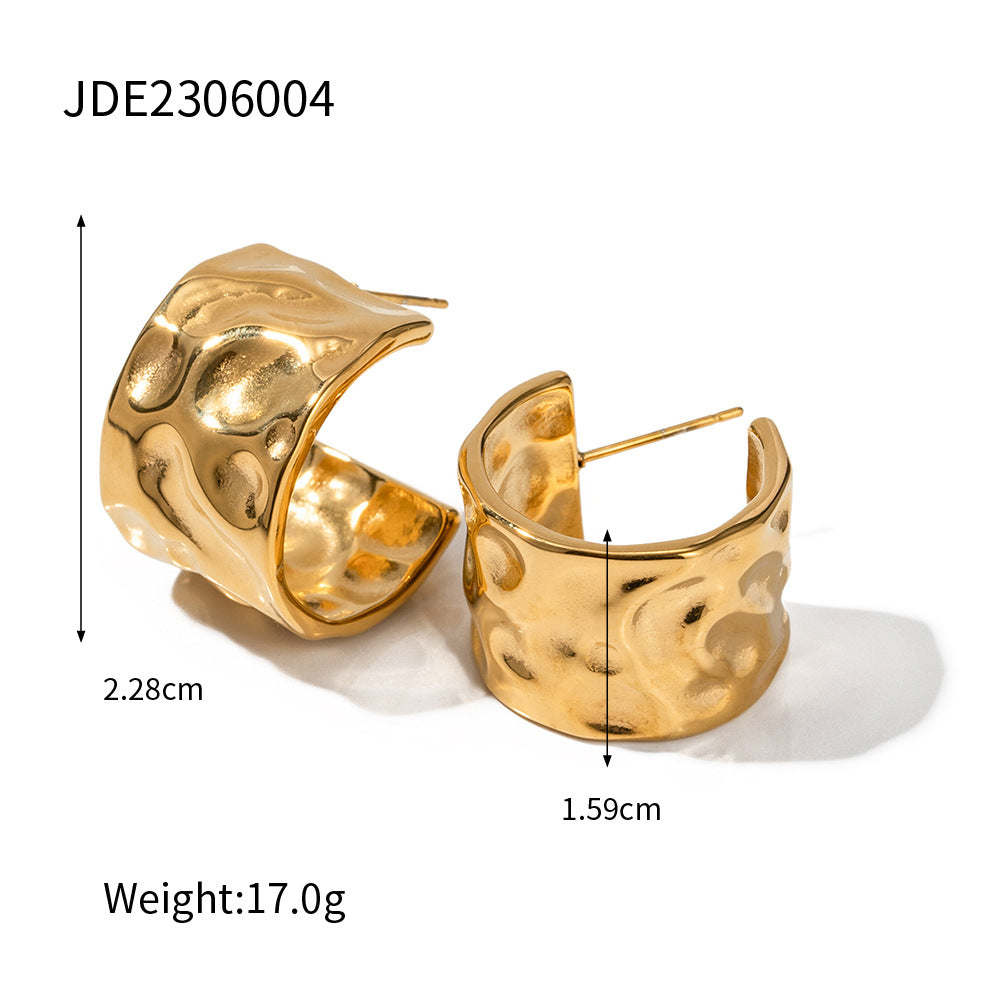 5pcs 18K Gold Plated Stainless Steel Irregular Hammer Stud Earrings Women's Fashion Timeless Earrings