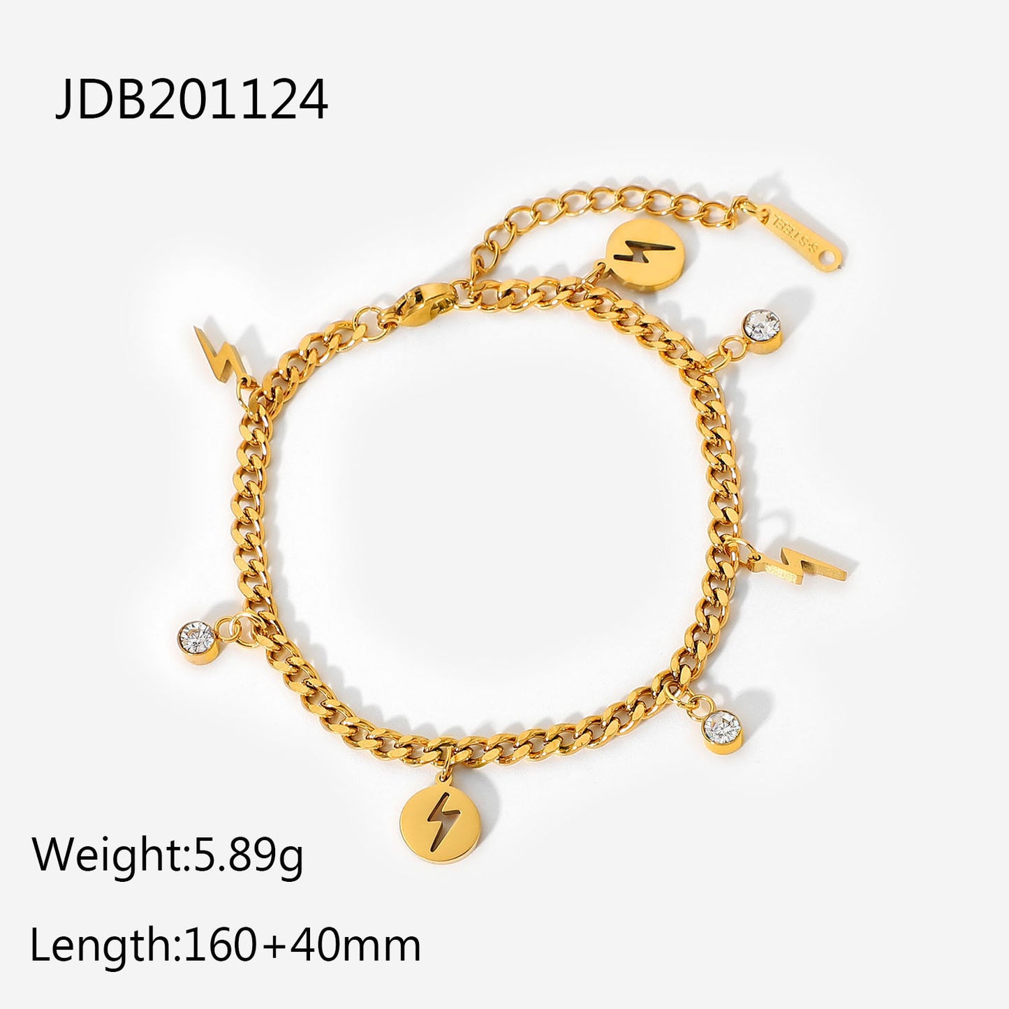 5pcs Personality With 18K Gold-Plated Stainless Steel Lightning Small Round Zircon Pendant Bracelet For Ladies