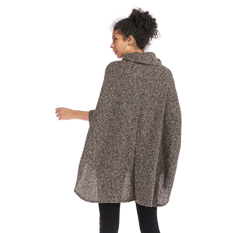 Chic Autumn Elegance: Women's High-Neck Irregular Knitted Long Sleeve Blouse