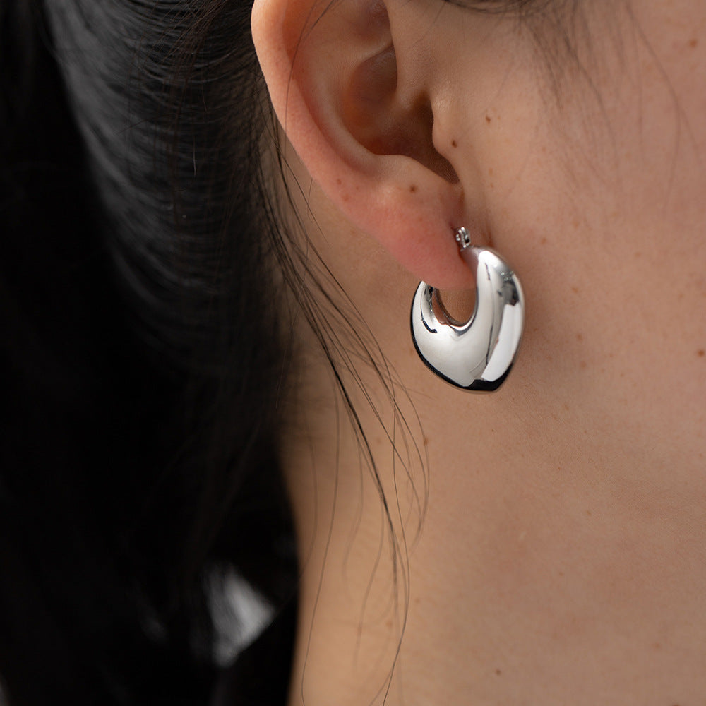 5pcs New Titanium Steel Earrings Women's Fashion With Stainless Steel Light Luxury Plump Hollow Earrings