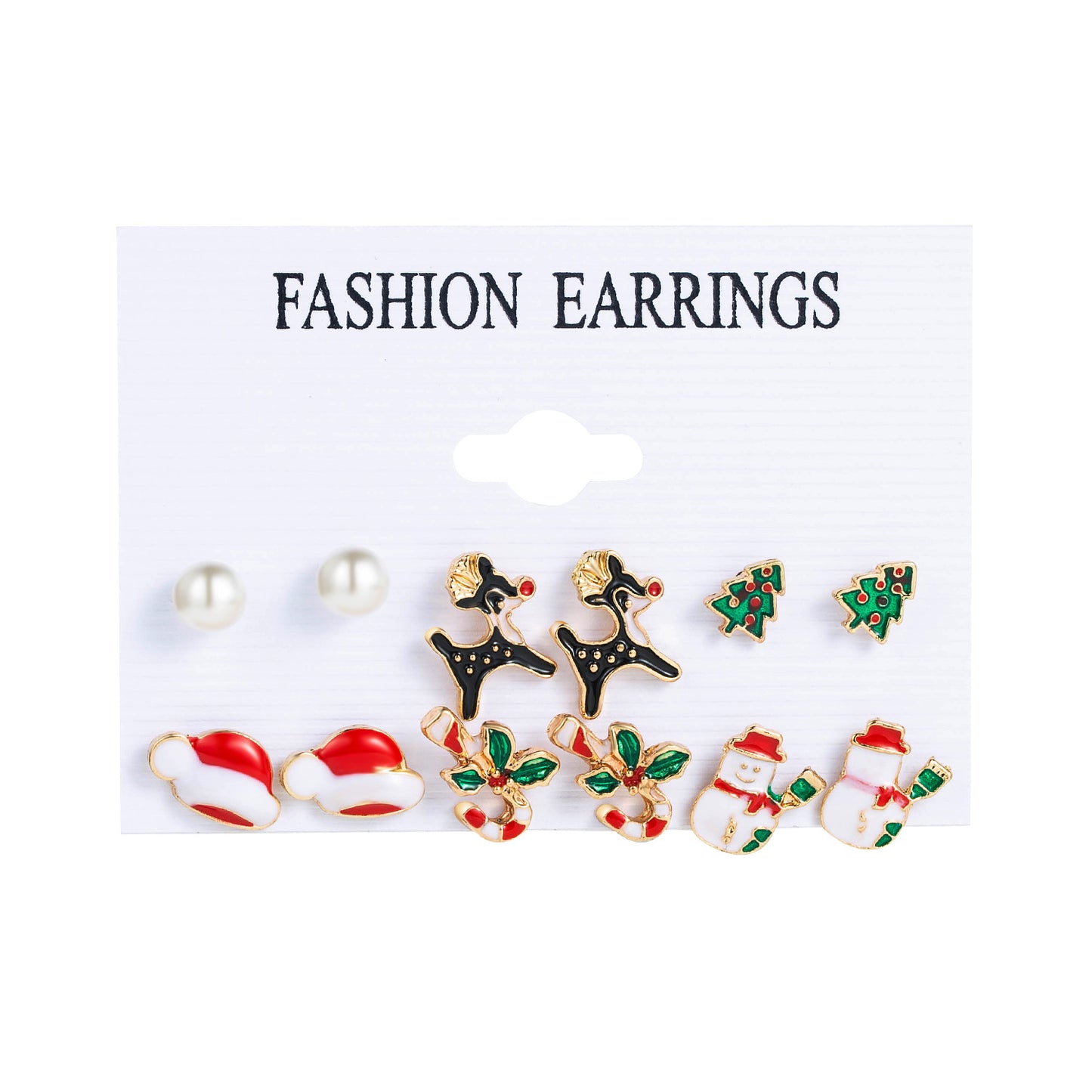 Christmas Earrings Set New Drip Oil Creative Santa Claus Snowman Christmas Tree Earrings 6-Piece Set