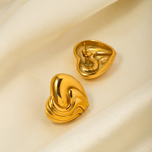 5pcs New 18K Gold Stainless Steel Texture Love Earrings Stainless Steel Jewelry Fashion Personality Ladies