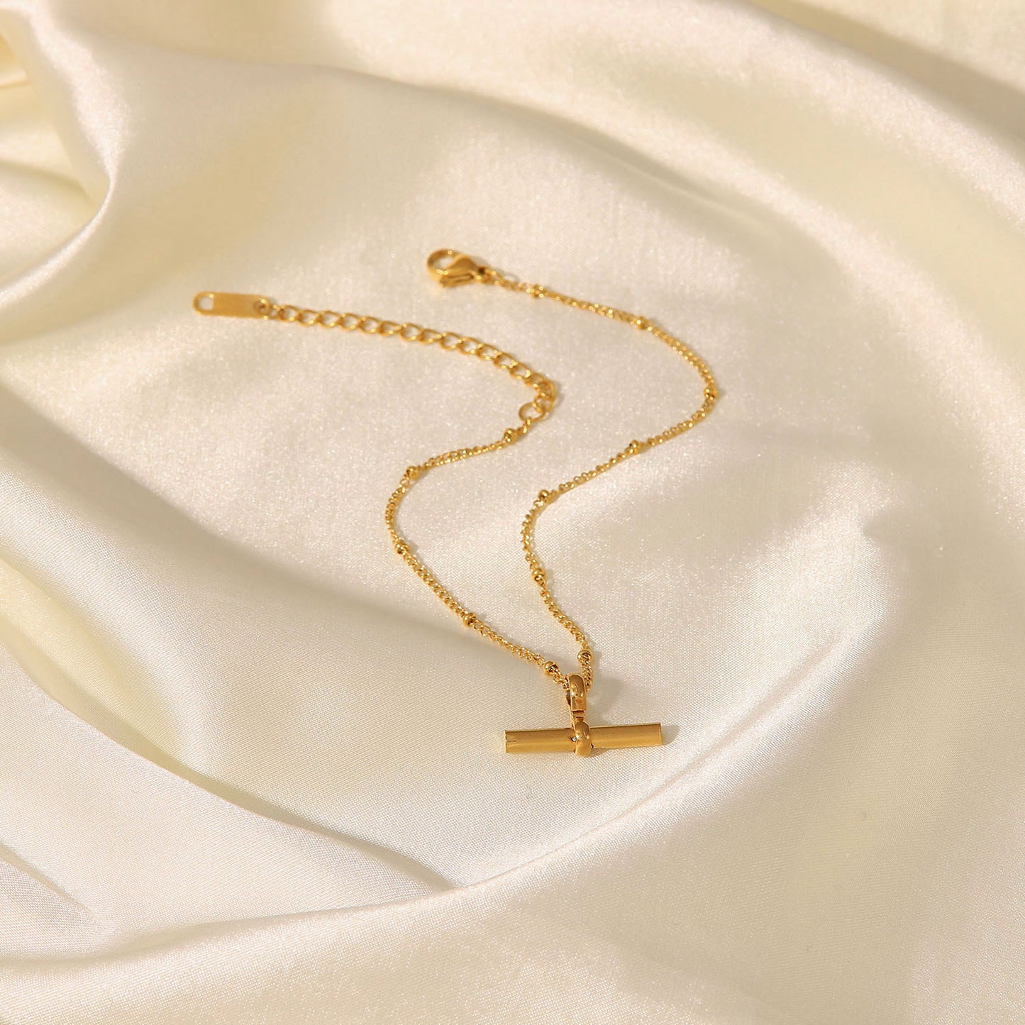 5pcs New Titanium Steel Anklet 18K Gold Personality Tbar Rod Pendant Round Bead Chain Anklet Fashion Everything Anklet