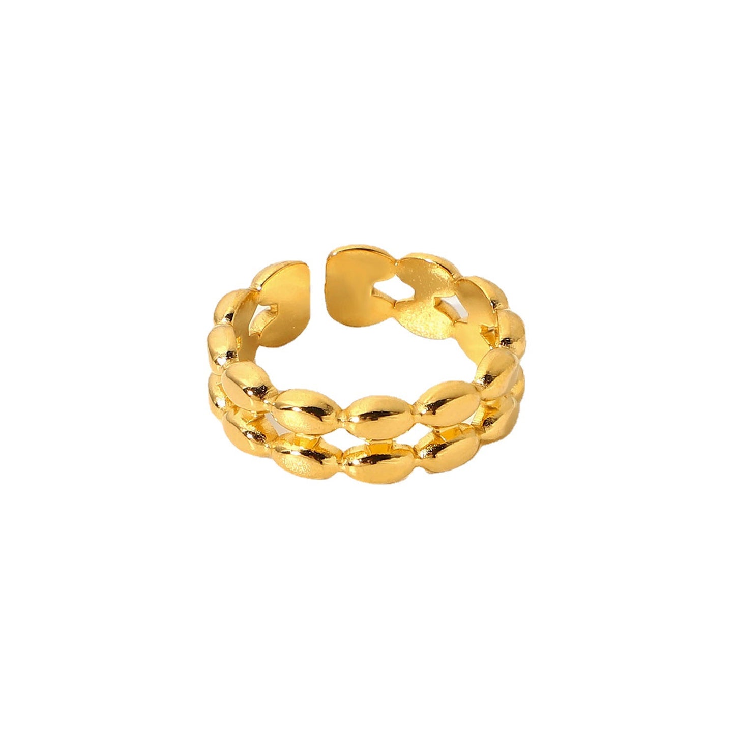 5pcs 18K Gold Stainless Steel Ring Double Oval Pea Open Ring Titanium Steel Ring Fashion Ring Individually Packaged