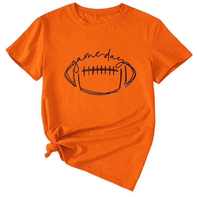 Wishgame Day Women's Casual Short Sleeve Top With Fun Rugby Pattern