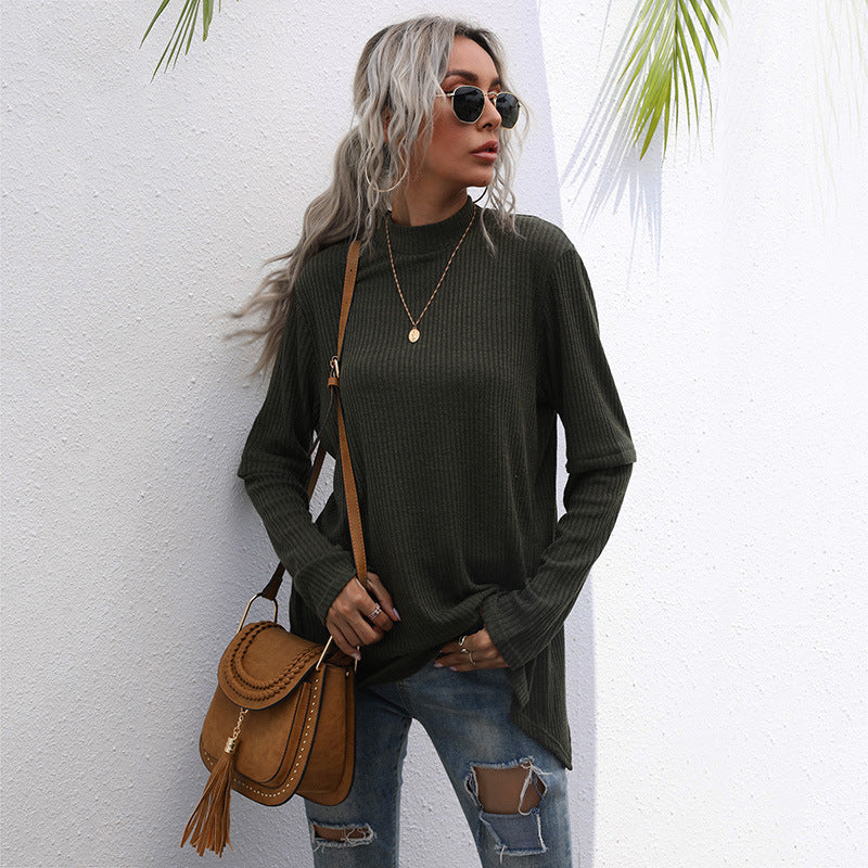 Effortless Elegance: Autumn High-Neck Blouse Sweater with Long Sleeves and Loose Fit