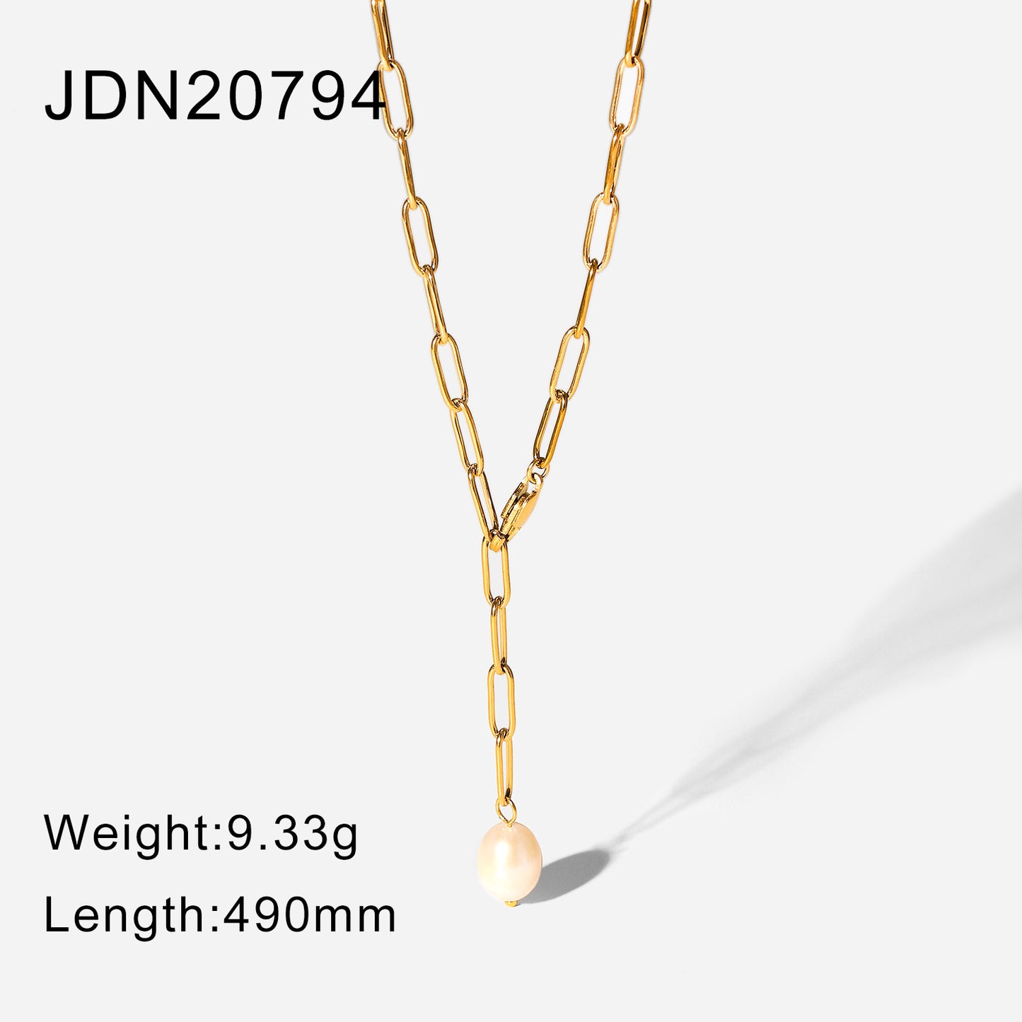 5pcs New Stainless Steel Paper Clip Chain Pearl Necklace Y Shape Light Pearl Pendant Necklace For Women