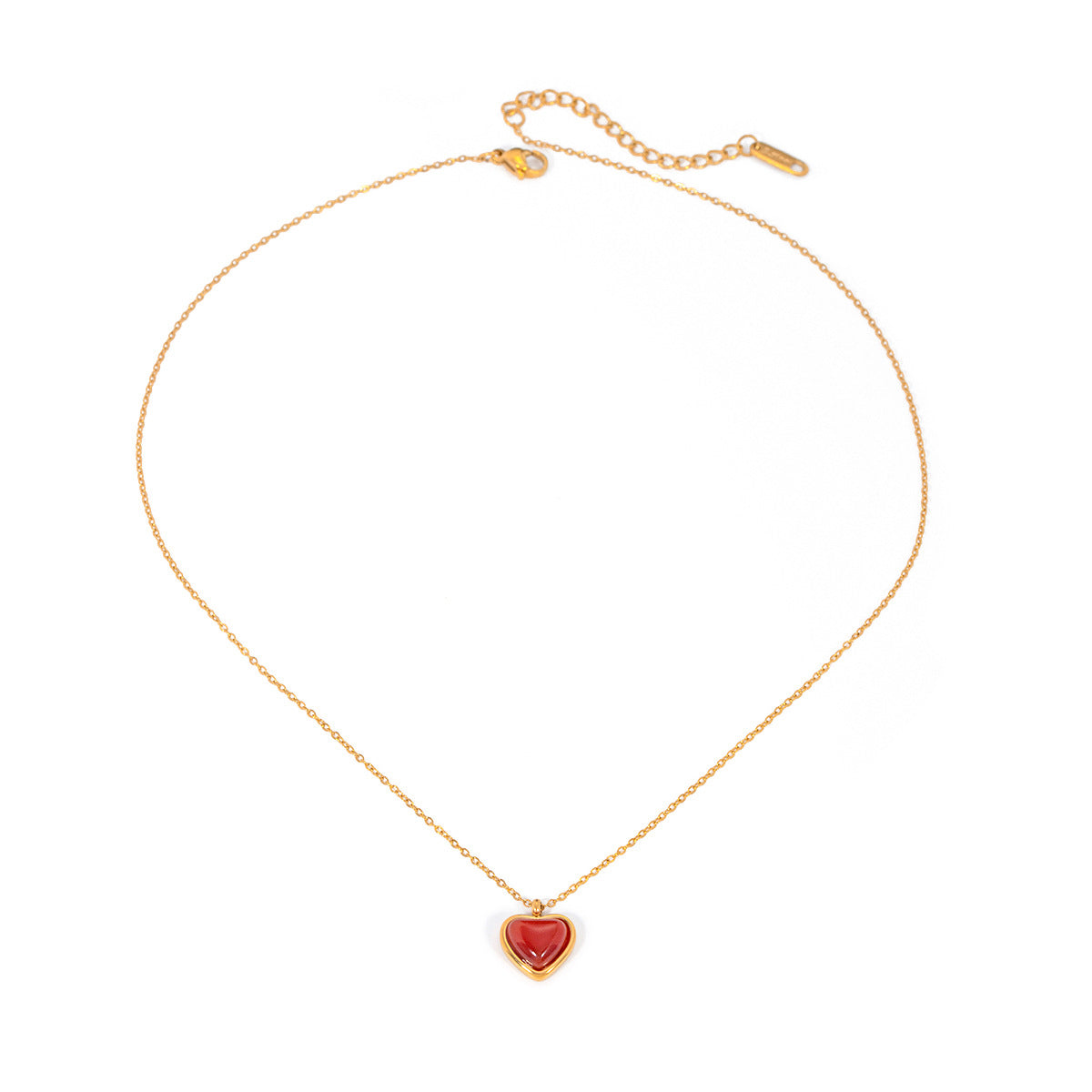 5pcs New Style 18K Gold Stainless Steel Inlaid With Red Agate Love Pendant Necklace Collar