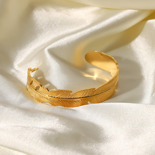 5pcs Design 18K Gold Vacuum Electroplated Tidal Hand Decoration Wide Face Large Leaf Palm Leaf Open Bracelet