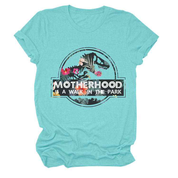 Motherhood Is A Walk In The Park. Plus-Size Round Neck Letter Short-Sleeved Shirt