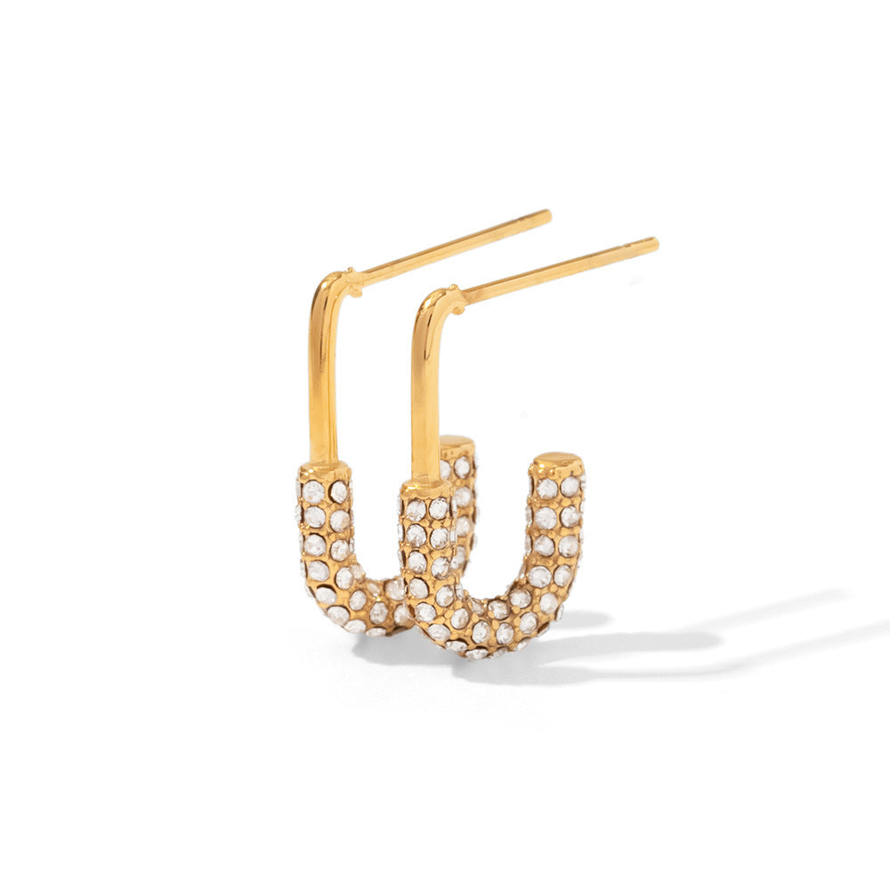 5pcs 18K Gold-Plated Stainless Steel U-Shaped White Square Crystal Zircon Earrings Women's Daily Fashion Earrings