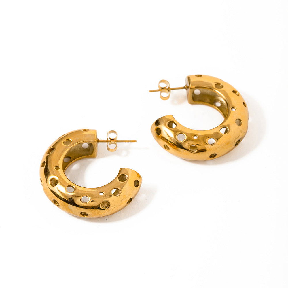 5pcs Fashion 18K Gold Stainless Steel 18K Gold Stainless Steel Round Hollow C-Shaped Earrings Earrings Studs