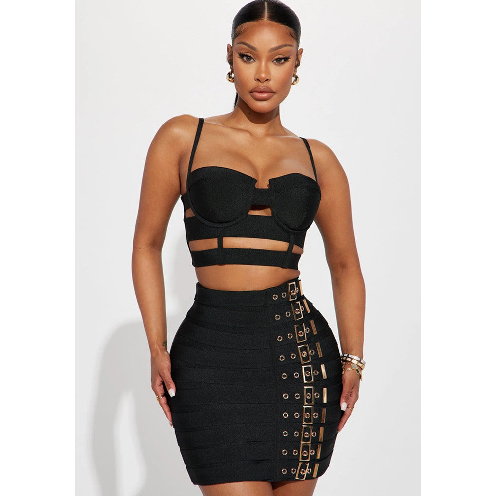 Punk Bandage Dress Outfit Sexy Halter Skirt Club Outfit