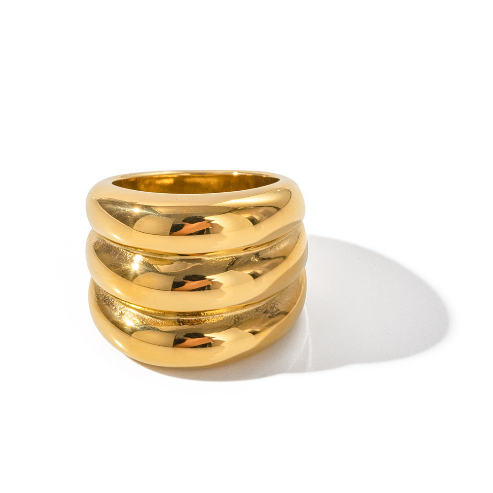 5pcs 18K Gold Stainless Steel Three-Layer Closed Ring Women's Fashion Design Without Fading Hand Jewelry