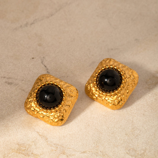 5pcs 18K Gold Stainless Steel Set Black Hammer Square Earrings Style Geometric Earrings Do Not Fade Jewelry