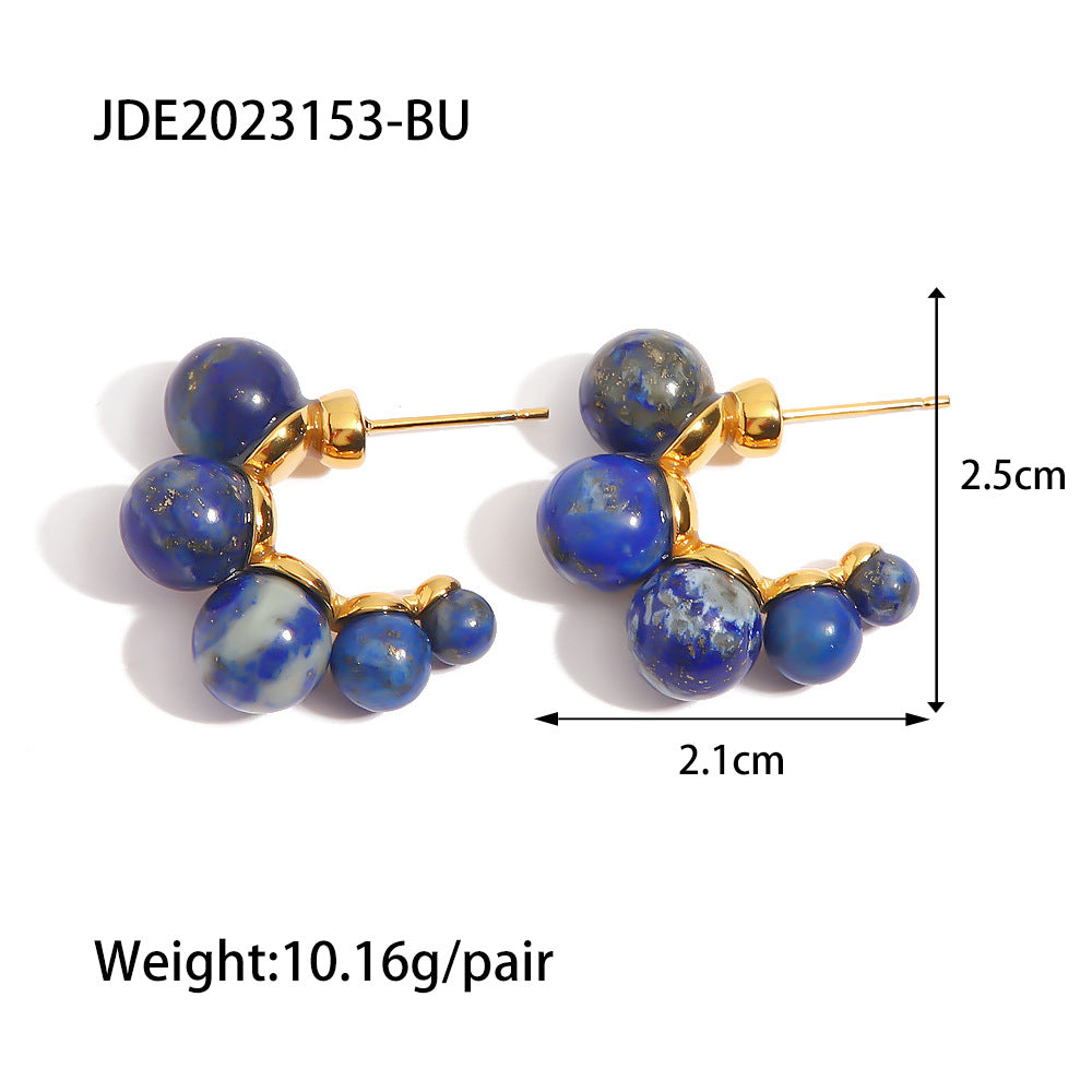 5pcs New Winter Titanium Steel Earrings 18K Gold Flower-Shaped Stainless Steel Lapis Lazare Pendant Earrings For Women