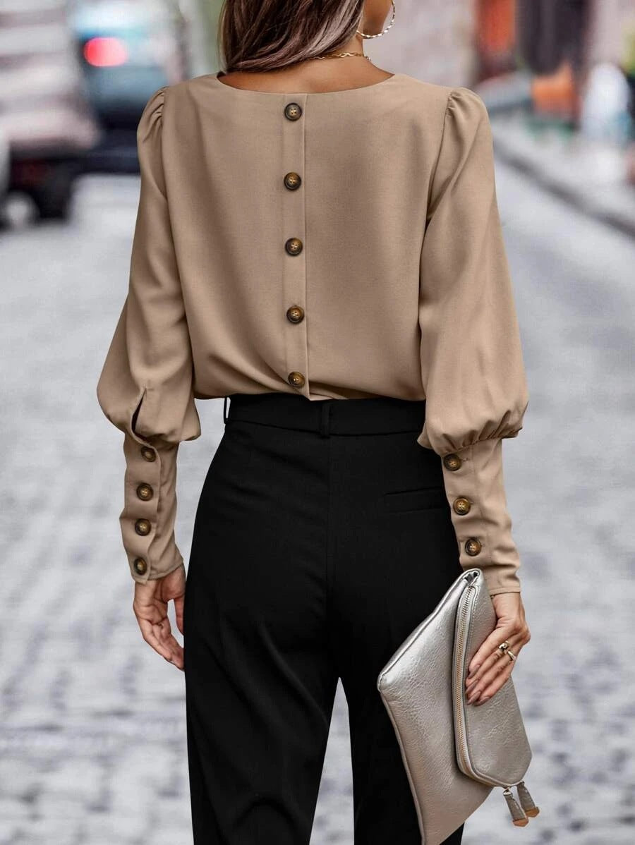 Women's T-Shirt Long Sleeve Button Solid Color Casual Top