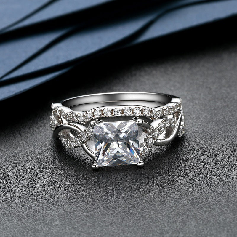 Fashion Ring Set Creative Designer Inlaid Square Diamond Stone Custom 925 Silver Ring