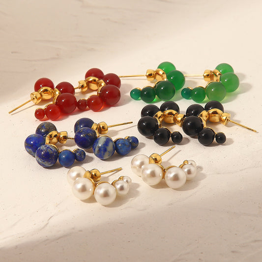 5pcs New Winter Titanium Steel Earrings 18K Gold Flower-Shaped Stainless Steel Lapis Lazare Pendant Earrings For Women