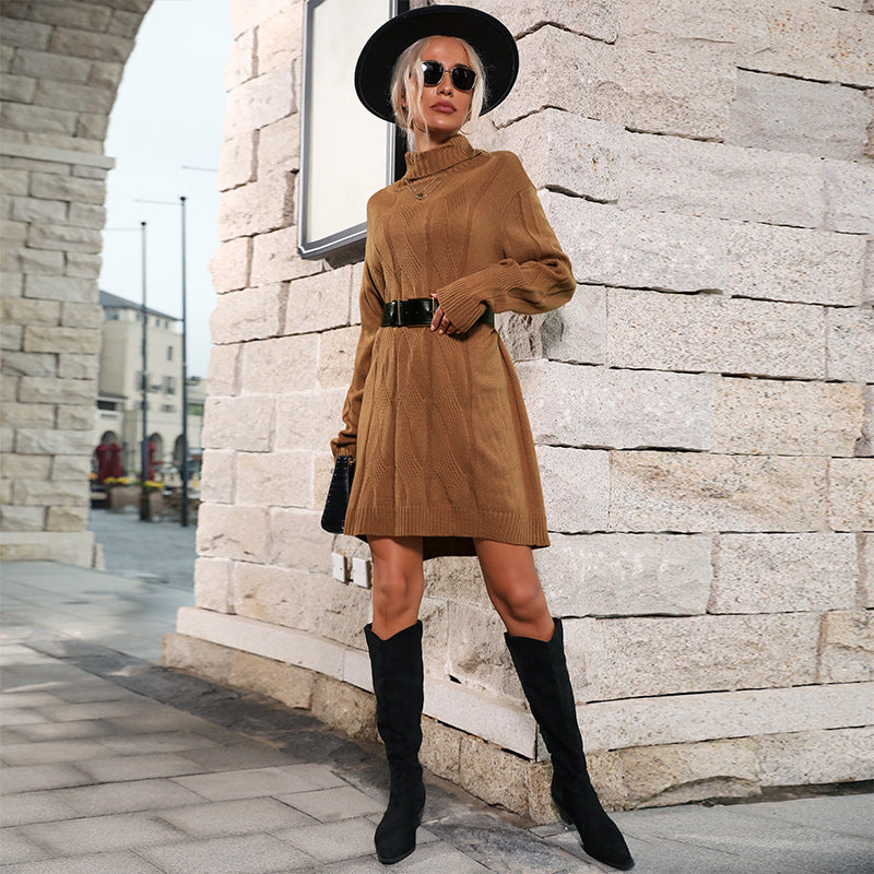 New Autumn And Winter New Fashion Women Solid Color Sweater Dress