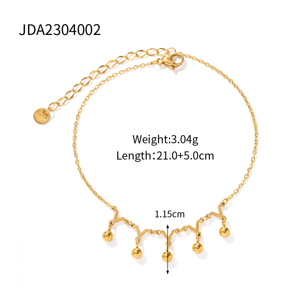 5pcs Women's New Titanium Steel Anklet 16K Gold Stainless Steel Y-Shaped Small Gold Ball Pendant Anklet Jewelry