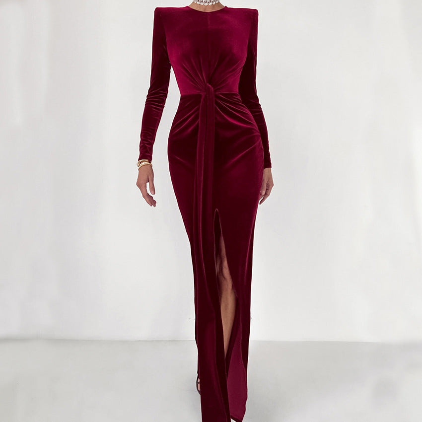 Light Luxury Velvet Sexy Slim Slit Dress New Spring Fashion Commuter Woman