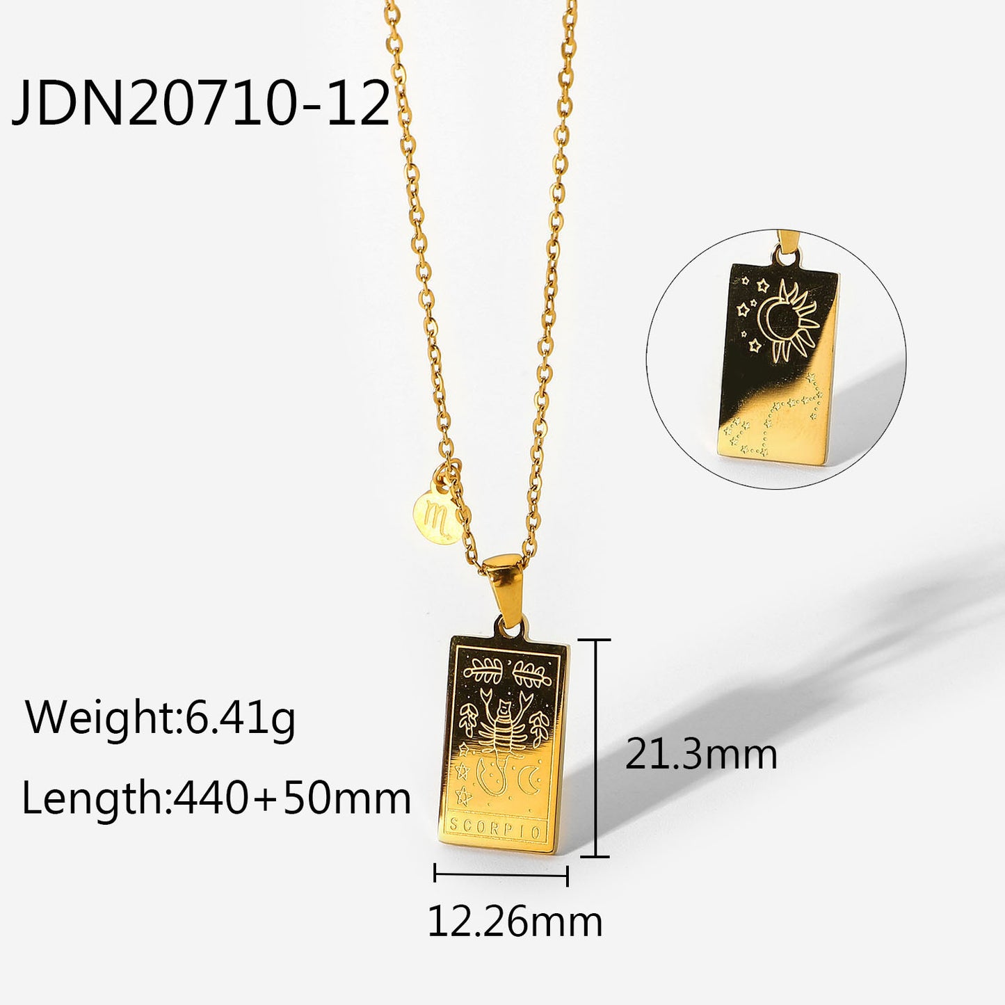 5pcs 12 Zodiac Necklace Stainless Steel Scorpio/Virgo/Libra/Bottle Gold Square Zodiac Pendant Necklace