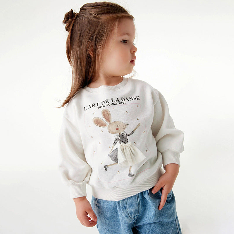 Autumn And Winter Long-Sleeved Girls' Hoodie Printed Pure Cotton Top Fleece Children's Hoodie