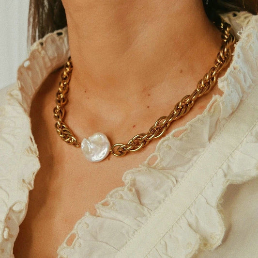 5pcs Fashion Popular Same Necklace 18K Gold Plated Stainless Steel Chain Pearl Choker Fashion Jewelry Women