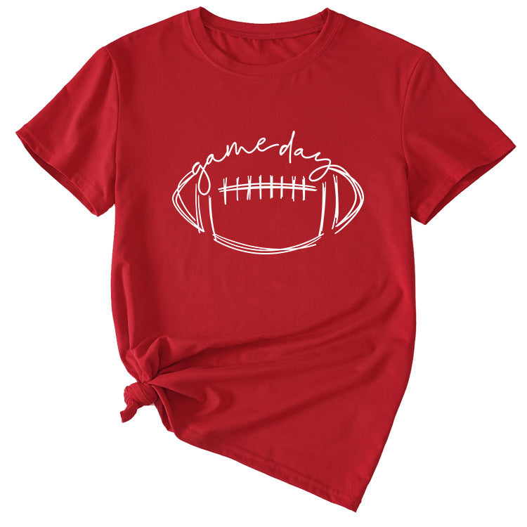 Wishgame Day Women's Casual Short Sleeve Top With Fun Rugby Pattern