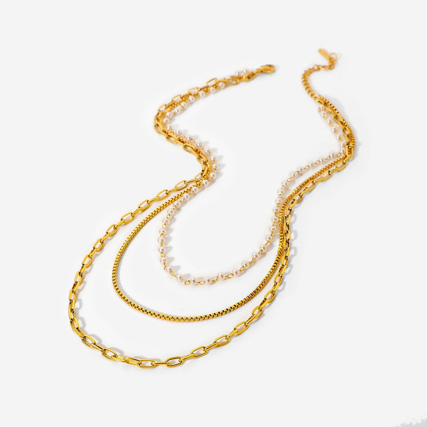5pcs Necklace Is Independently Packaged 18K Gold Stainless Steel Small Pearl Chain Three-Layer Necklace For Women