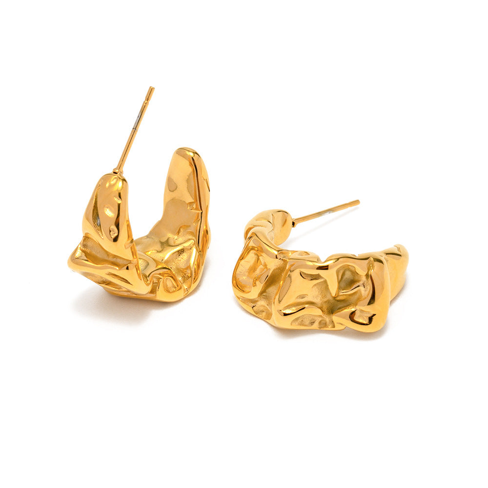 5pcs Earrings 18K Gold Plated Stainless Steel Vintage Lava Earrings Stud Non-Fading Earrings For Women